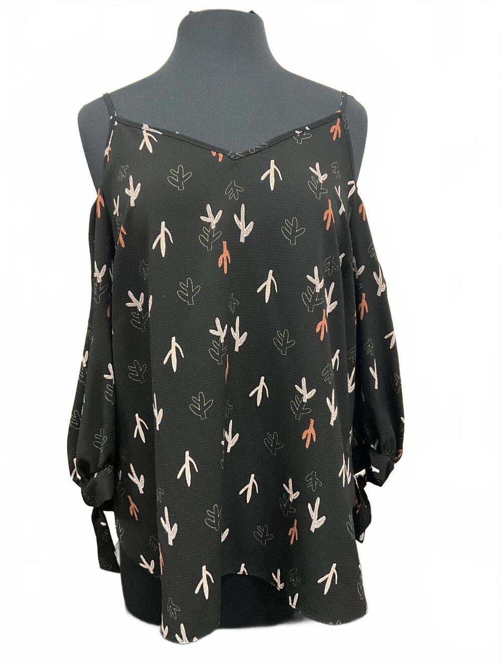 Cactus Print Cold Shoulder Blouse  L
